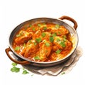 Watercolor-Style Delicious Indian butter chicken curry with White Background