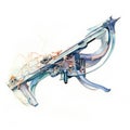 Watercolor-Style fantasy crossbow with White Background