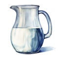 Watercolor-Style glass jug of milk Illustration with White Background Royalty Free Stock Photo