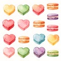 Watercolor Style, Heart Shaped Macarons, Vector, Clip Art