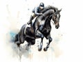 watercolor amazing jumping horse jumping a very high hurdle, equestrian competitions, horse clip art, watercolor style, ai,