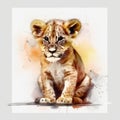 Watercolor style illustration of a baby lion - made with generative AI Royalty Free Stock Photo