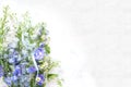 Watercolor style illustration and blue and purple flowers Royalty Free Stock Photo