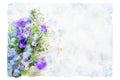 Watercolor style illustration and blue and purple flowers Royalty Free Stock Photo