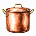 Watercolor Style Illustration of a Copper Pot on White Background for Kitchen Decor Royalty Free Stock Photo