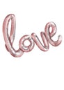 Watercolor style illustration. Pink gloss balloon letters LOVE on the white background