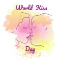 Watercolor style kiss of man and woman. World Kiss Day.