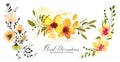 watercolor style lovely blossom flourish bouquet element in set