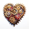 Watercolor-Style mechanical steampunk heart with gears and cogs with White Background