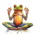 Watercolor-Style Multicoloured frog doing yoga pose with White Background Royalty Free Stock Photo