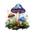 Watercolor-Style mystical fairy mushroom decorative graphic sketch with White Background