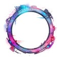 Watercolor-Style neon cyberpunk circle frame with White Background
