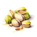 Watercolor-Style pistachio nuts with White Background Royalty Free Stock Photo