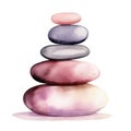 Watercolor-Style A set of zen stones stacked in balance with White Background