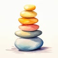 Watercolor-Style A set of zen stones stacked in balance with White Background