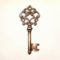 Watercolor-Style a skeleton key with White Background Royalty Free Stock Photo