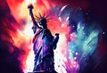 Statue of Liberty at night sky with fireworks 4th of July independence day celebration, Watercolor style Royalty Free Stock Photo