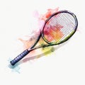 Watercolor-Style tennis racket with White Background Royalty Free Stock Photo