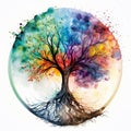 Watercolor style tree of life, mythological sacred tree, spiritual life concept. Generative AI