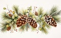 watercolor style wreath ,pine cones berries mistletoe and pine leaves , white background discountable, of pine cones clip art,