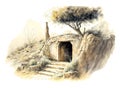 Open Empty Tomb Watercolor Style