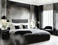 Watercolor of Stylish bedding and artwork in a chic and modern bedroom of a luxurious Royalty Free Stock Photo