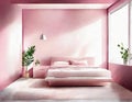 Watercolor of Stylish pink bedroom with trendy decor and Royalty Free Stock Photo