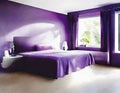 Watercolor of Stylish purple bedroom with