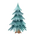 Watercolor stylized fir-tree in cartoon style.