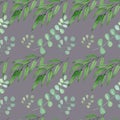 Watercolor succulents eucalyptus seamless pattern hand drawn
