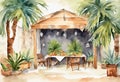 Watercolor Sukkah for celebrating Sukkot, Jewish religious holiday.