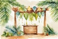 Watercolor Sukkah for celebrating Sukkot, Jewish religious holiday.