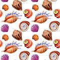 Watercolor summer beach seashell tropical elements pattern, underwater creatures.