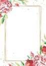 Watercolor summer card with pomegranate. Spring botanical texture leaves and branches with fruit. Bright invintation frame for gre