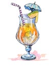 Watercolor Summer Cocktail.  Cafe or restaurant menu, postcard, design. Royalty Free Stock Photo