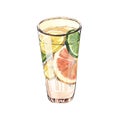 Watercolor summer cocktail orange fizzy and water ice glass. Hand-drawn illustration isolated on white background Royalty Free Stock Photo