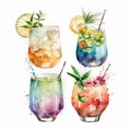 Watercolor summer cocktails set. Hand drawn illustration isolated on white background Royalty Free Stock Photo