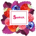 Watercolor summer floral frame illustration