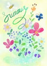 Watercolor summer green flowers in decorative