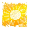 White sun on a yellow background. Hello summer. Vector illustration