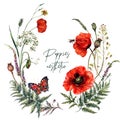 Watercolor Summer Meadow Wildflowers and Poppies Wreath
