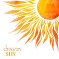 Watercolor summer sun background.