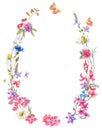 Watercolor summer wreath with wildflowers.