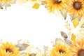 Watercolor sunflower frame