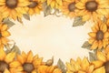 Watercolor sunflower frames on retro background Royalty Free Stock Photo