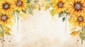 Watercolor sunflower frames on retro background Royalty Free Stock Photo
