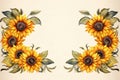 Watercolor sunflower frames on retro background Royalty Free Stock Photo