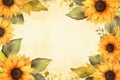 Watercolor sunflower frames on retro background Royalty Free Stock Photo