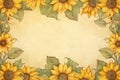 Watercolor sunflower frames on retro background Royalty Free Stock Photo