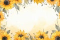 Watercolor sunflower frames on retro background Royalty Free Stock Photo